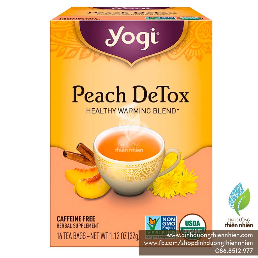 Trà hữu cơ yogi peach detox, giúp thanh lọc cơ thể, vị đào