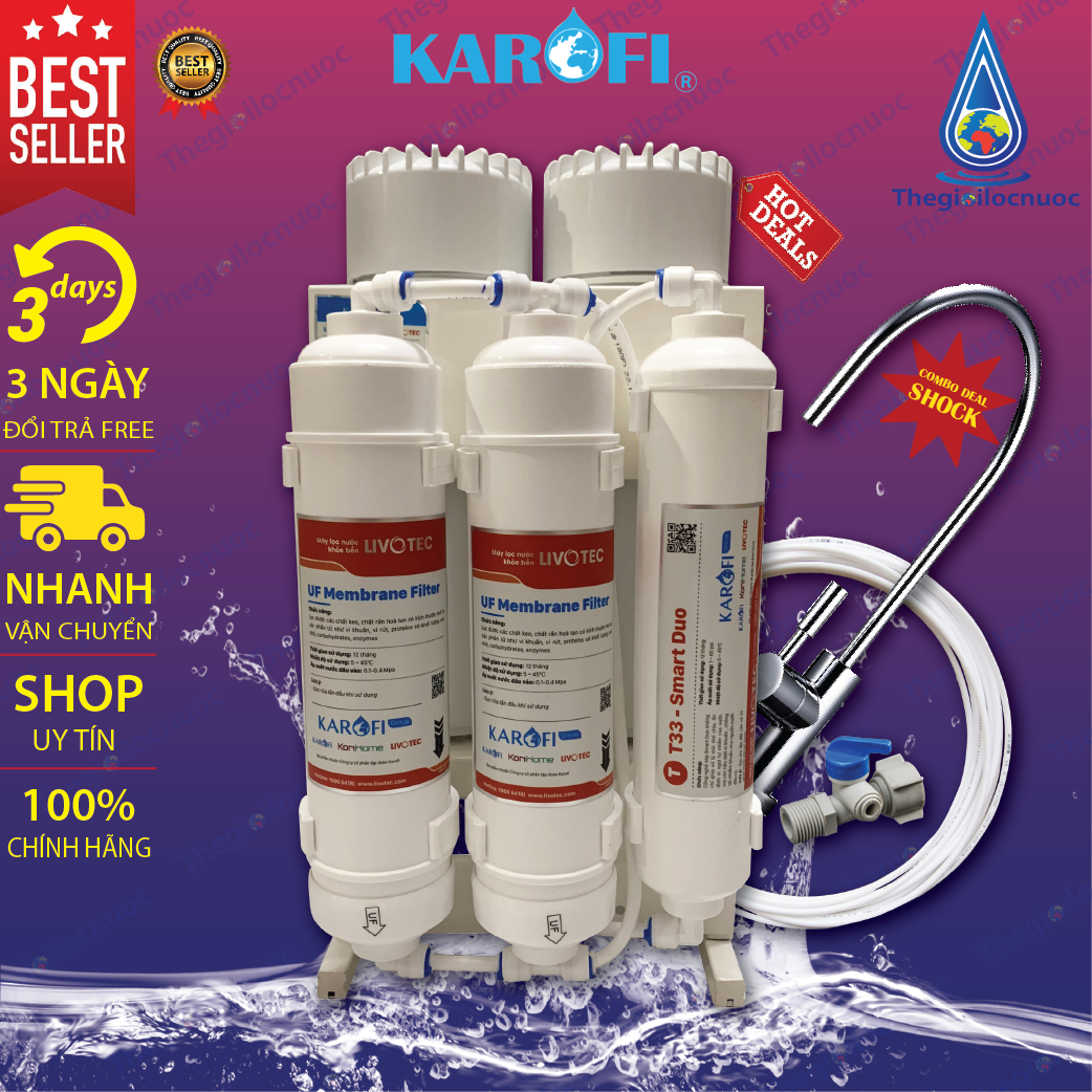 Máy lọc nước UF Karofi Livotec không điện không nước thải siêu nhỏ gọn