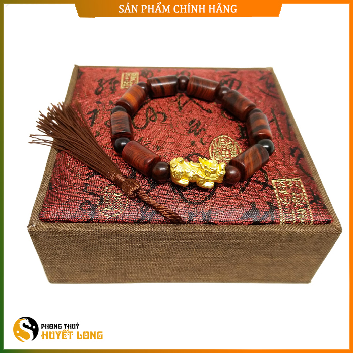 Vòng Tay Gỗ Sưa Đỏ Đốt Trúc 12Ly Mix Tỳ Hưu Bạc Xi Vàng - Vòng Tay Phong Thủy