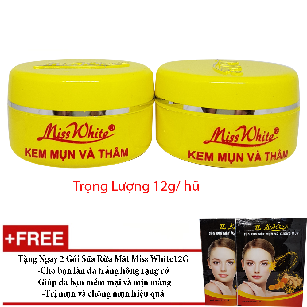 Combo 2 Kem Mụn Và Thâm Miss White 12g tặng kèm sữa rửa mặt( mẫu mới )