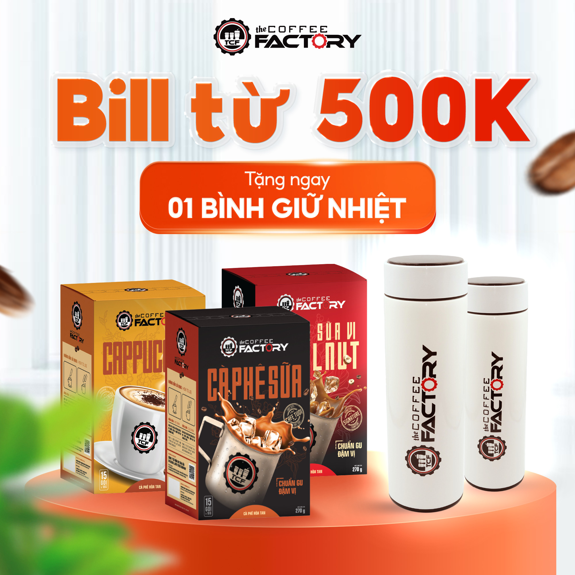 Hamper 4 hộp cà phê hòa tan The Coffee Factory - Tặng 1 ly thủy tinh cao cấp TCF