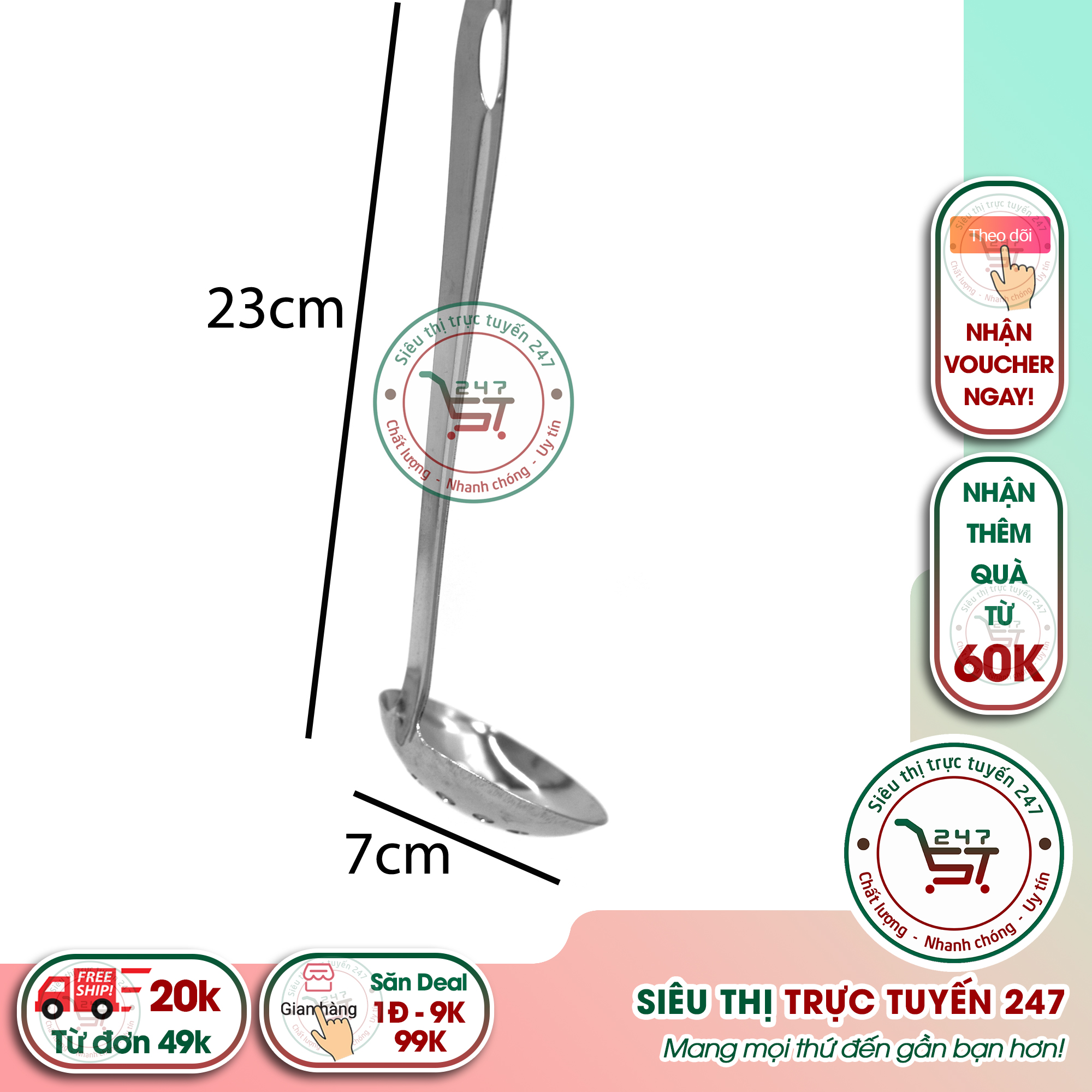 Vá lỗ múc canh lấy cái inox không gỉ kích thước 7 cm đồ dùng nhà bếp tiện lợi trong gia đình