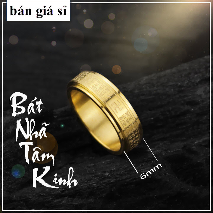 [HCM]Nhẫn Bát Nhã Tâm Kinh 6mm Bằng Titan Đảm Bảo Không Đen Không Rỉ Sét Giá Hủy Diệt Tại Việt Nam Sản Xuất Thái Lan Màu Vàng
