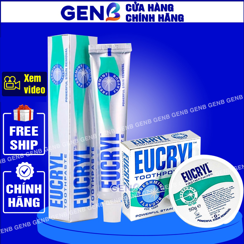 Kem đánh trắng răng eucryl + bột tẩy trắng răng eucryl - kem đánh răng bạc hà thơm miệng eucryl 50ml chính hãng cho răng trắng sáng, hơi thở thơm mát hương bạc hà japari