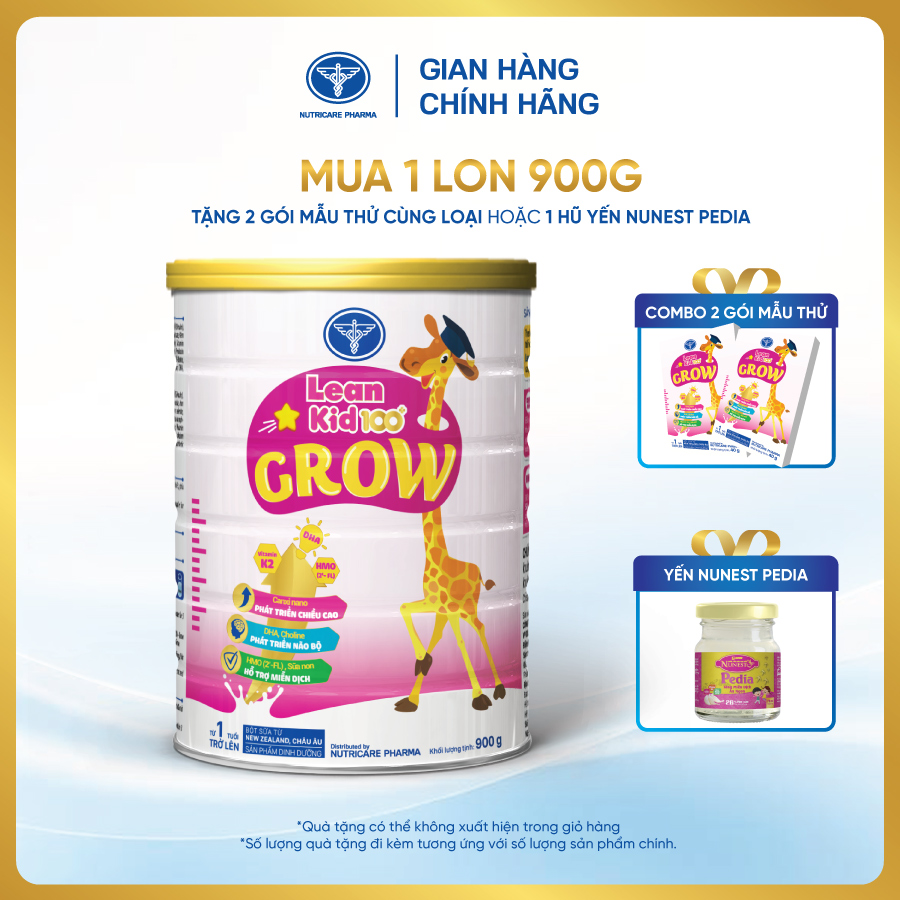 Lon sữa Leankid 100+ Grow 900g - Dinh dưỡng tăng trưởng chiều cao cho trẻ từ 2 tuổi
