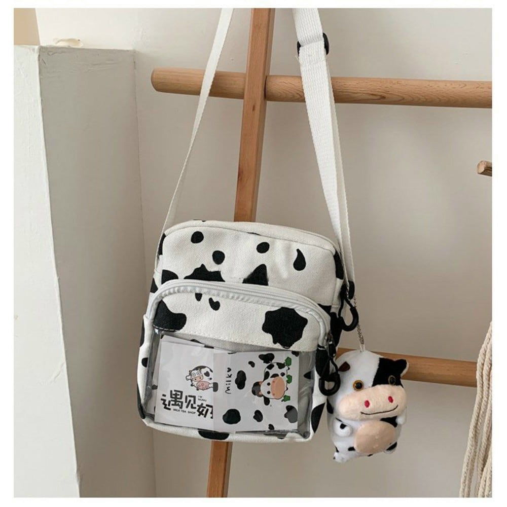Túi đeo chéo vải bố canvas hoạ tiết bò sữa siêu đáng yêu