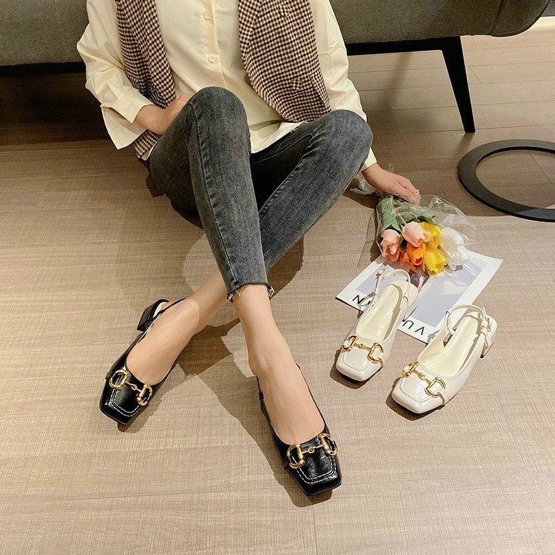 Giày nữ mặt khóa mũi vuông đế 5cm Giày nữ thời trang