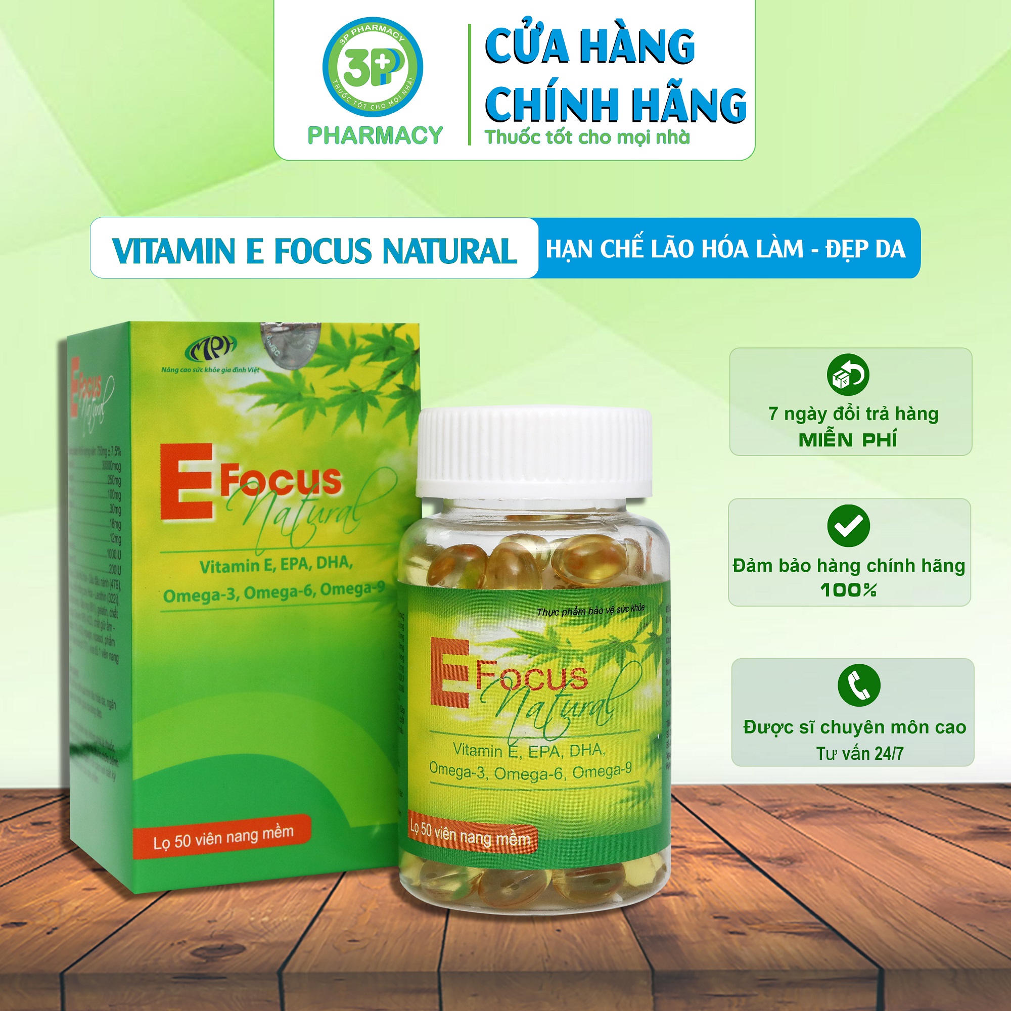 Viên vitamin e dưỡng đa mặt E FOCUS NATURAL hạn chế quá trình lão hóa da