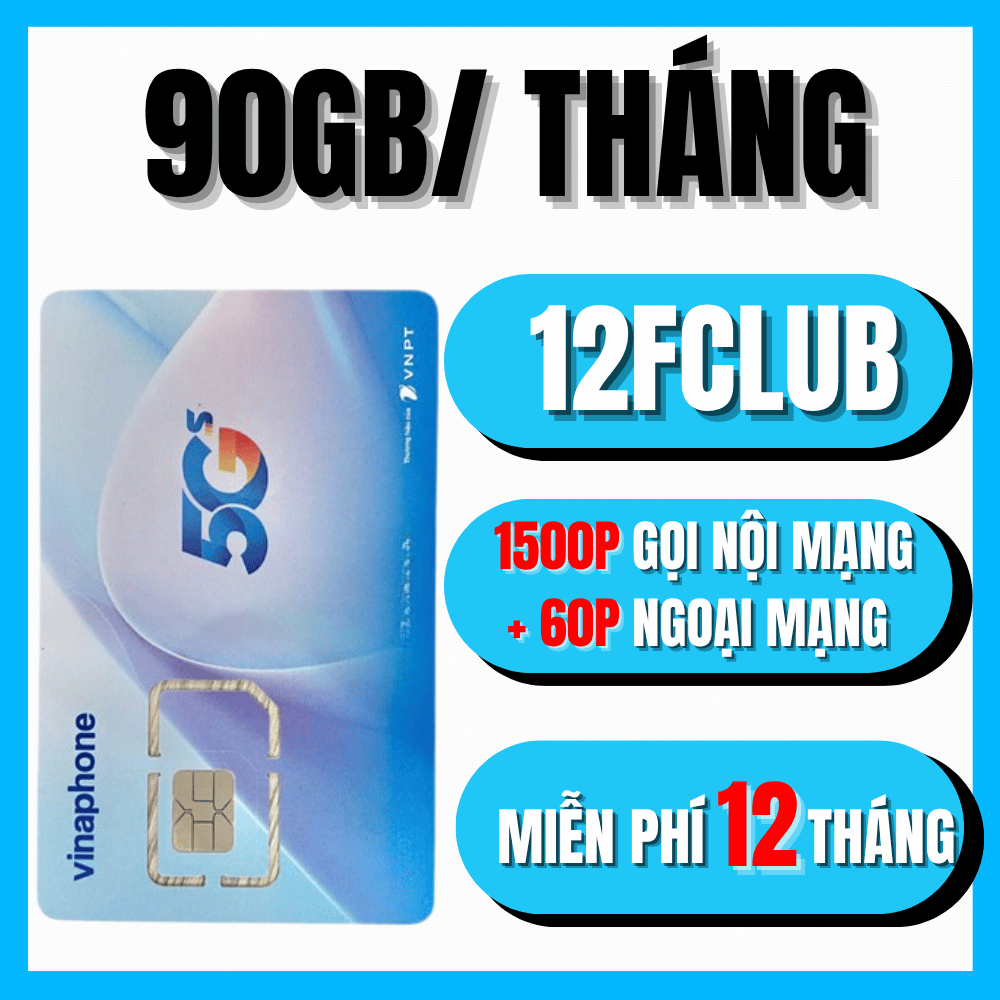 (SIM MỚI) Sim 4G 5G Vinaphone 12FCLUB Sẵn 1 Năm Sử Dụng Miễn Phí, Lướt Web Tốc Độ Cao, Truy Cập MXH