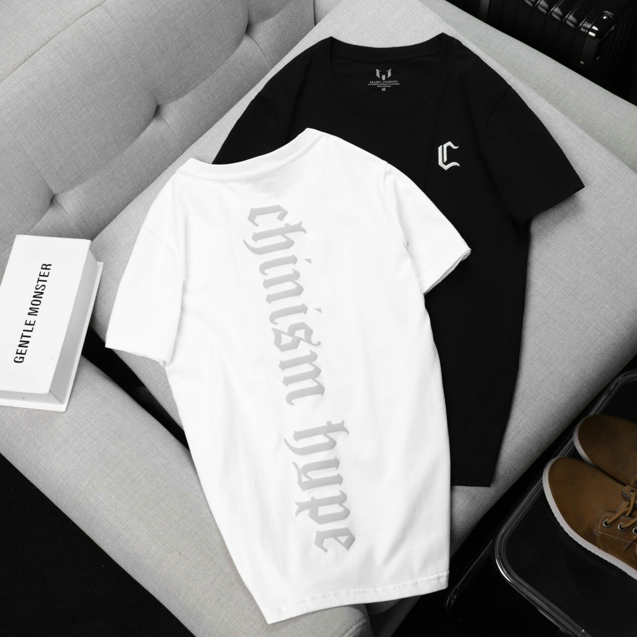Áo thun nam cỏ tròn marc c thêu họa tiết đơn giản chất thun cotton mịn 100% cotton