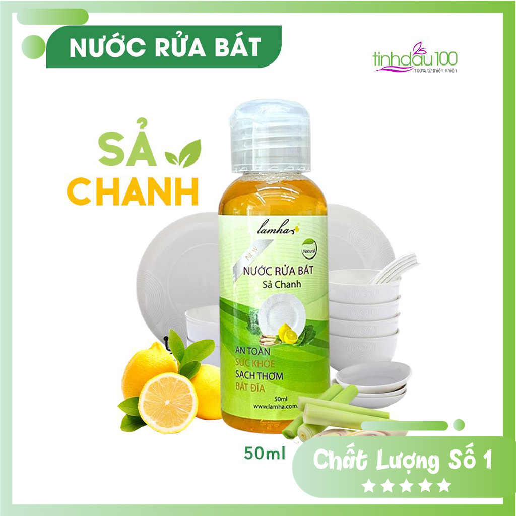 Nước rửa bát sả chanh Lam Hà khử mùi, sạch thơm, an toàn cho da tay nhạy cảm 50ml Tinh Dầu 100 Store