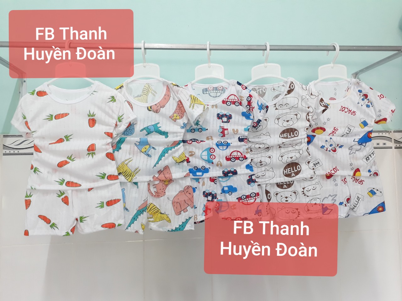 Bộ hè cotton giấy thông hơi cho bé trai từ 0 - 24 tháng - Combo 5 bộ