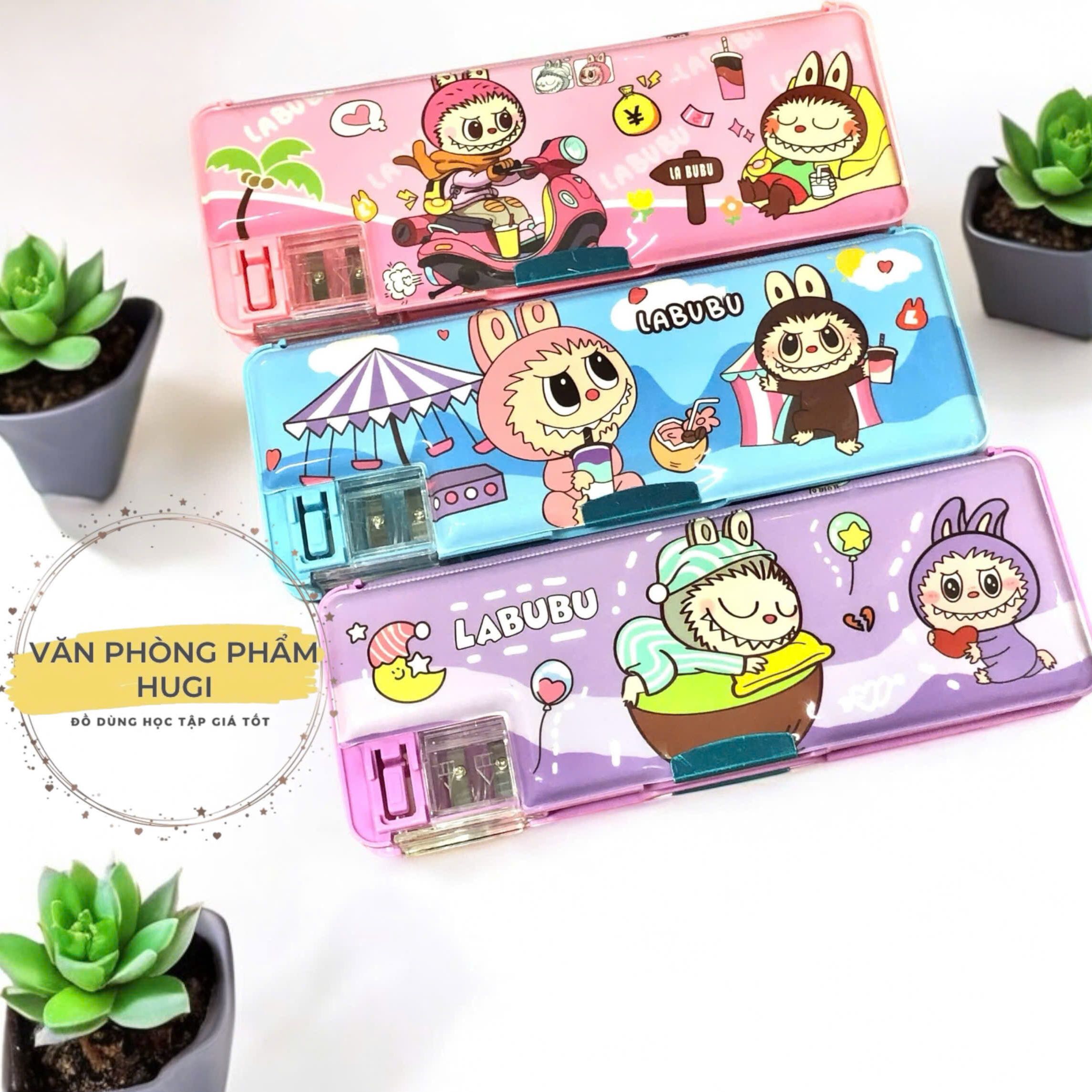 Hộp đựng Bút Nhựa Labubu 2 ngăn nắp hít kèm gọt chì tiện dụng (được chọn mẫu)
