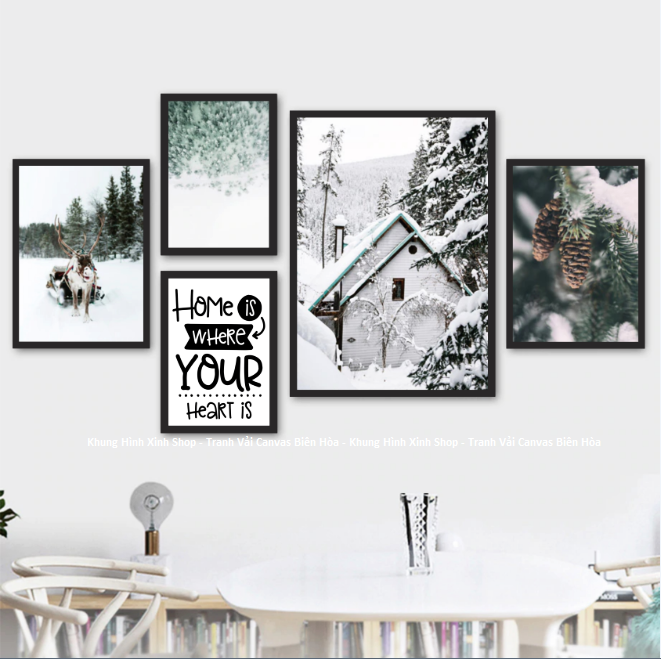 Bộ 5 Khung Tranh Treo Tường Nghệ Thuật In Canvas - Mùa Đông - Kèm khung