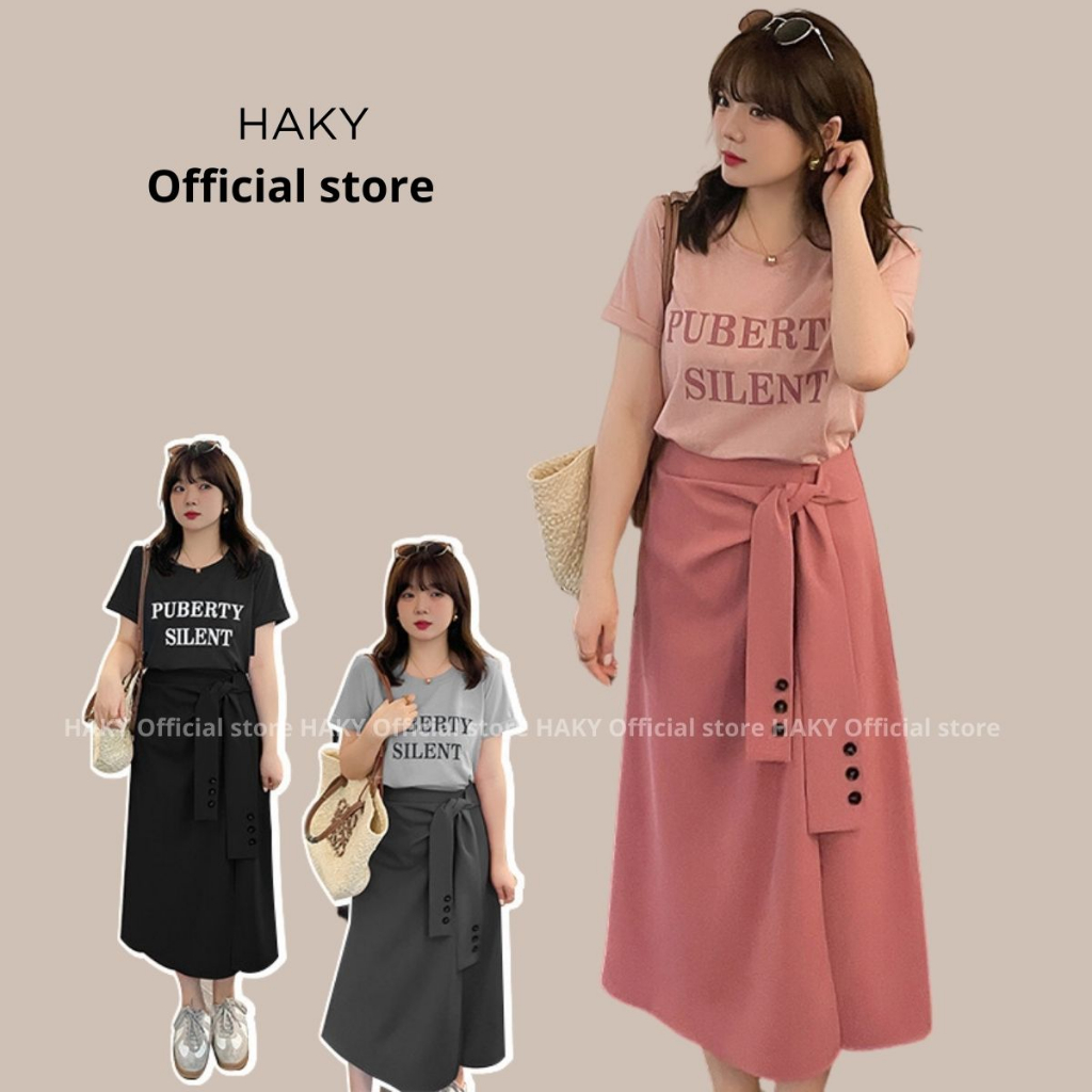Set áo chân váy dài bigsize haky,bộ đồ nữ bigsize chân váy mix áo thun chất liệu cao cấp 02