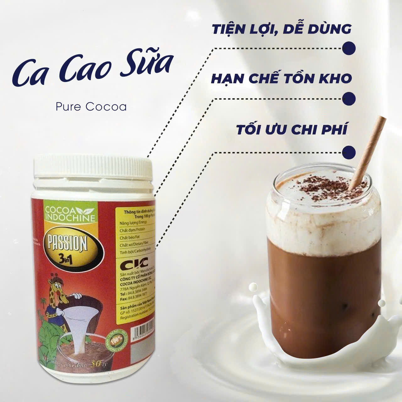 Bột Cacao sữa Passion 3 in 1 - Cocoa Indochine (Hũ 800g)