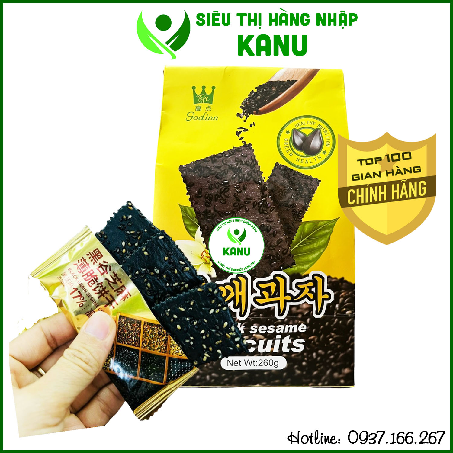 Bánh quy mè đen ăn kiêng healthy Godinn 260g