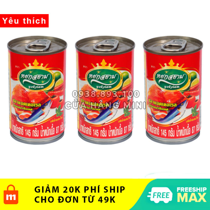 Combo 3 hộp cá mòi sốt cà thái lan yoksiam 145g
