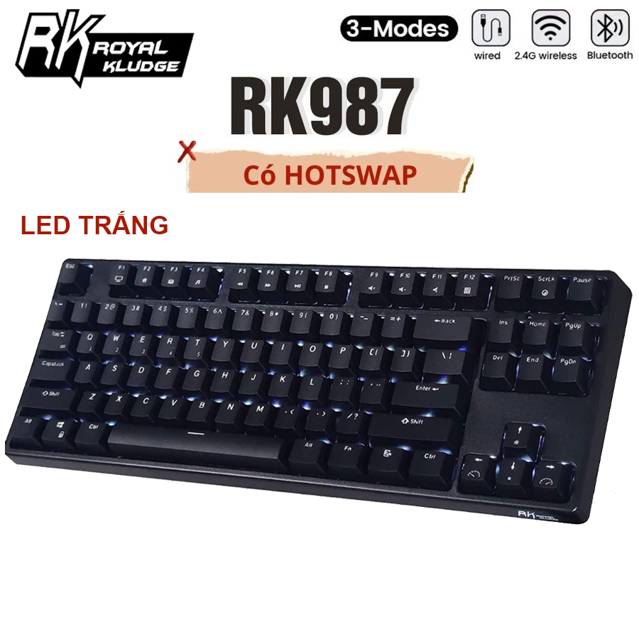 Bàn phím cơ rk royal kludge rk987 87 phím đèn nền led trắng bàn phím chơi game tenkeyless, bluetooth có dây / không dây gaming / cho ios android windows macos