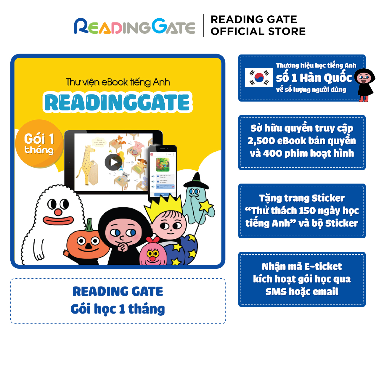 Gói 1 tháng sử dụng phần mềm học tiếng anh online reading gate cho trẻ em và người mới bắt đầu qua ebook và movie book