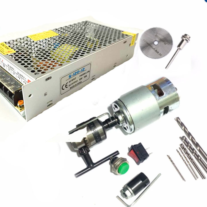 Máy Khoan 775 Tự Chế Từ Động Cơ 775 Trục D và Phụ Kiện V3 ( Kèm Nguồn Tổ Ong 12V-10A Cực Khỏe )
