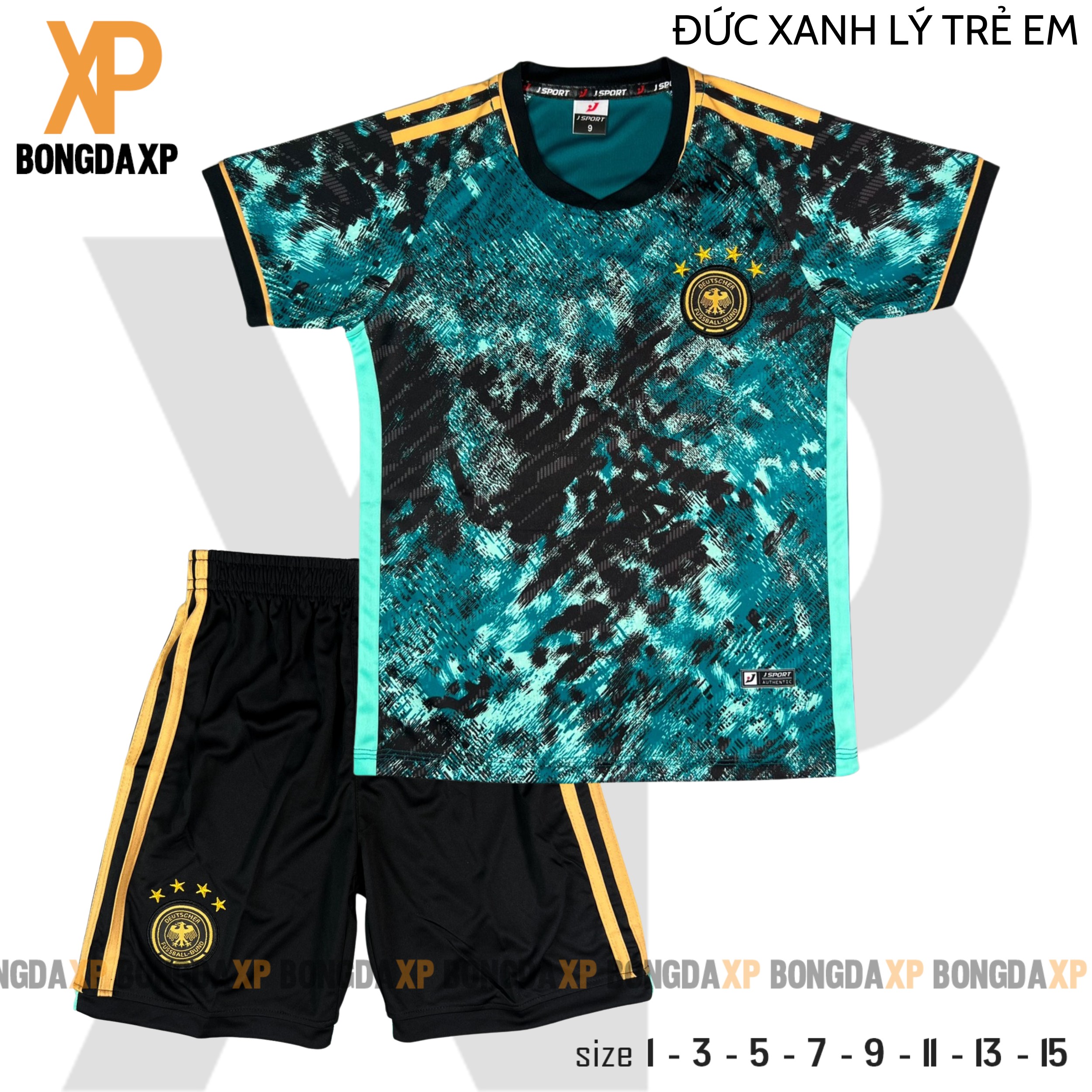 Quần áo bóng đá trẻ em, đồ đá banh trẻ em Đội Tuyển Đức rêu 2023 Vải thun lạnh cao cấp