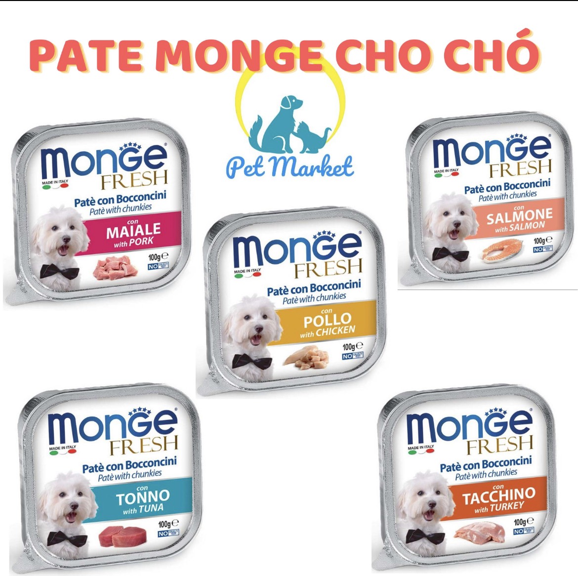 Pate monge cho chó nhập khẩu ý nhiều vị hộp 100gr