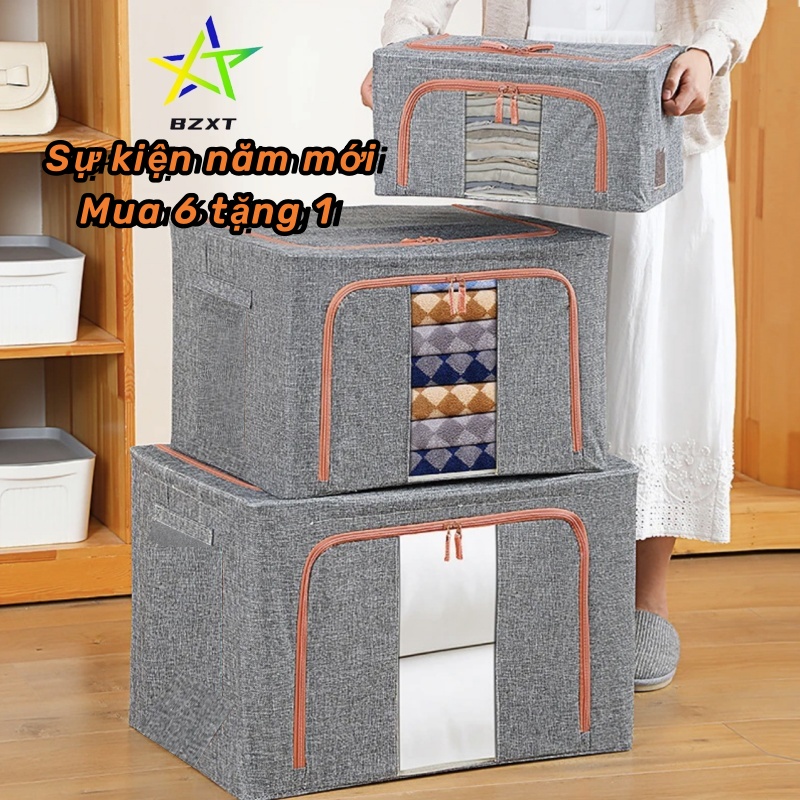 BZXT Hộp Đựng Quần Áo  24/66/100L Túi Đựng Quần Áo Khung Thép Thuận tiện để túi vải đựng quần áo gấp gọn làm cho tủ quần áo gọn gàng