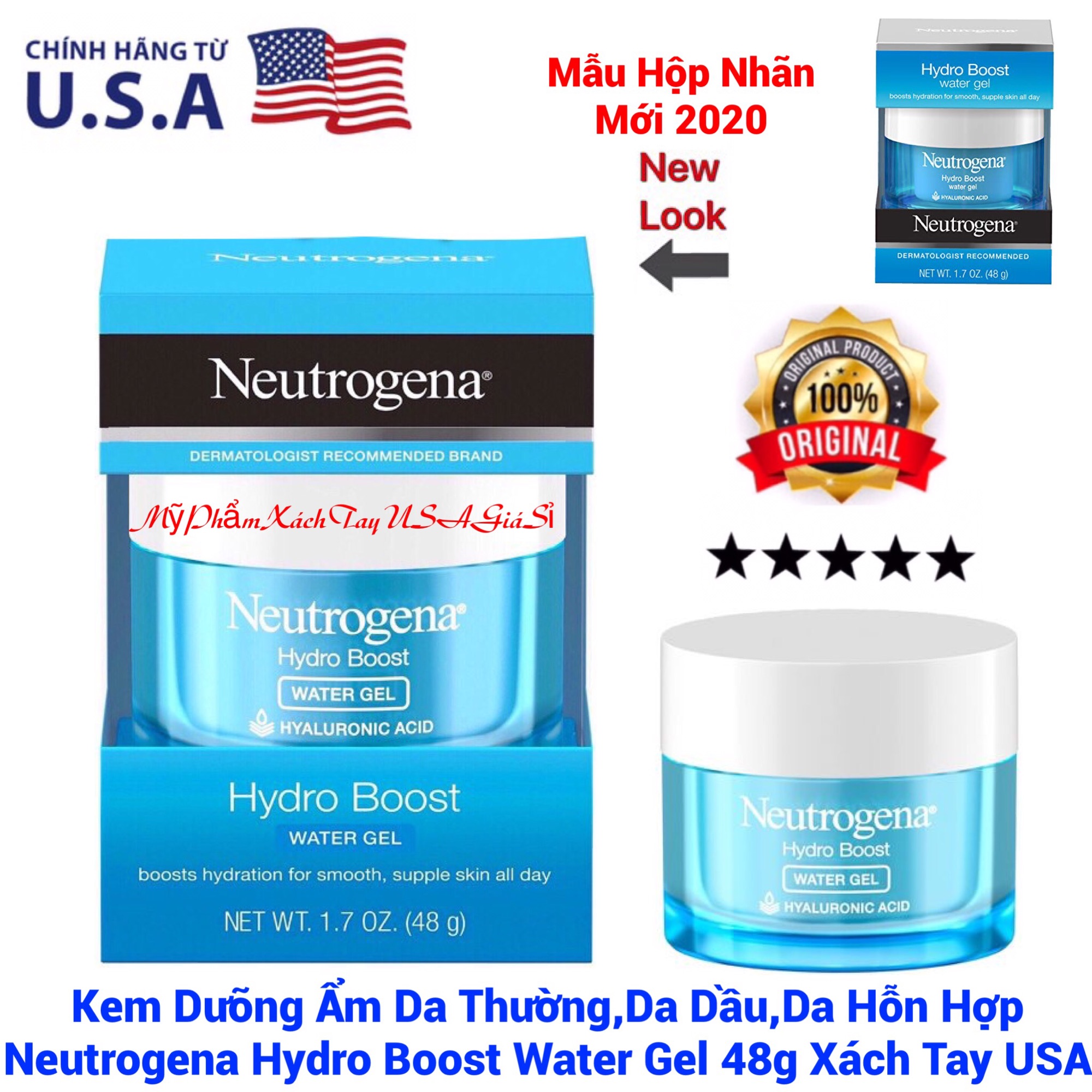 Kem Dưỡng Ẩm Da Dầu,Da Hỗn Hợp Neutrogena Hydro Boost Water Gel Hyaluronic Acid For Dry Skin 48g USA