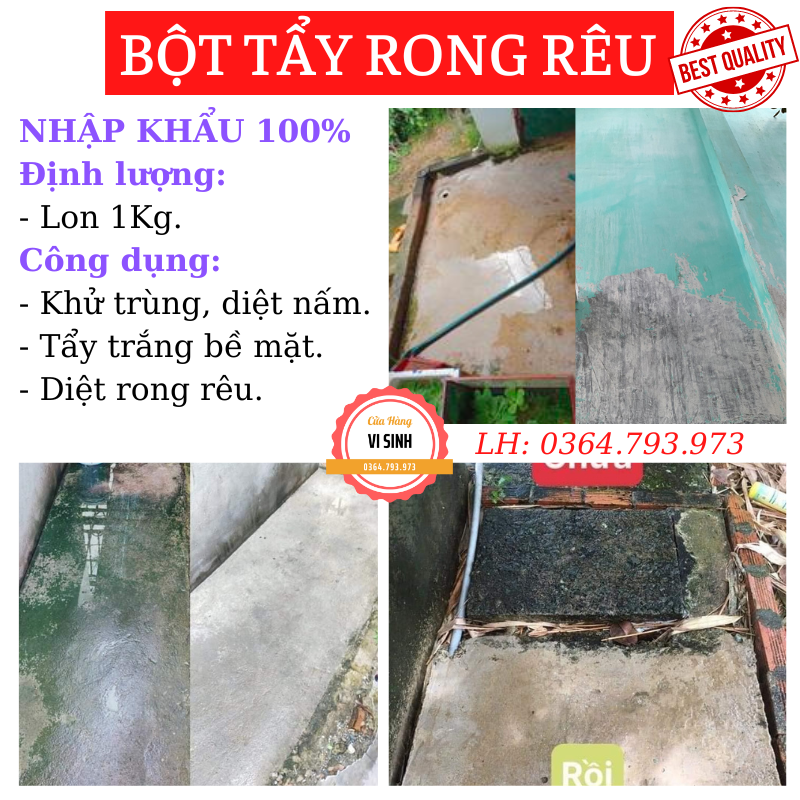 Bột tẩy rong rêu, sân xi măng, bờ tường-1kg