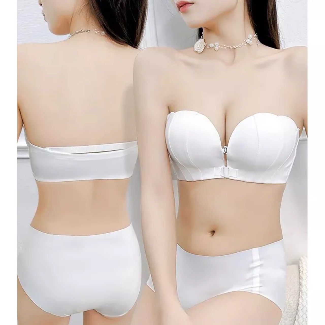 Áo cúp ngực, áo ngực không dây chống tụt cài trước thiết kế hình vỏ sò mẫu mới 2023