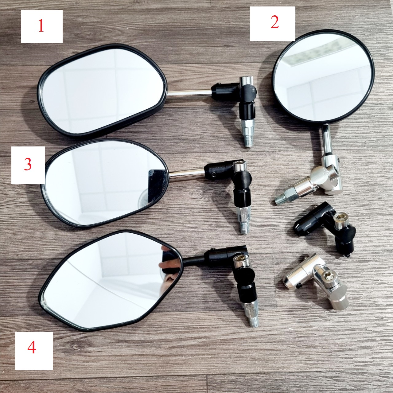 (COMBO Kính bên tráiI) COMBO kính chiếu hậu xe máy, gương chiếu hậu xe máy và bộ chân kiếng xoay 360 độ quan sát tốt, điều chỉnh dễ dàng