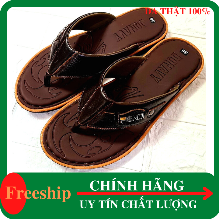 Dép xỏ ngón da bò thật 100% khâu viền khâu đế đính khuy quai họa tiết thời trang