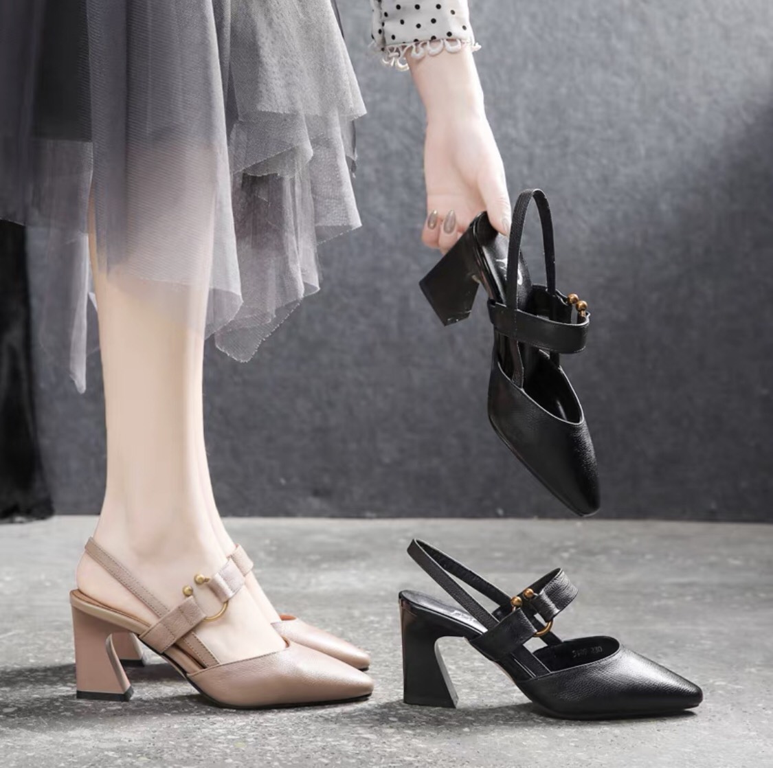 Giày sandal gót vuông 5 phân bít mũi - giày công sở 5 phân vnxk hmstore