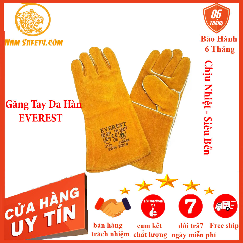 Găng tay hàn Everest EN386 Bao tay hàn da lộn, chống cháy, chịu nhiệt/tia lửa văng bắn, lớp lót chống hầm bí