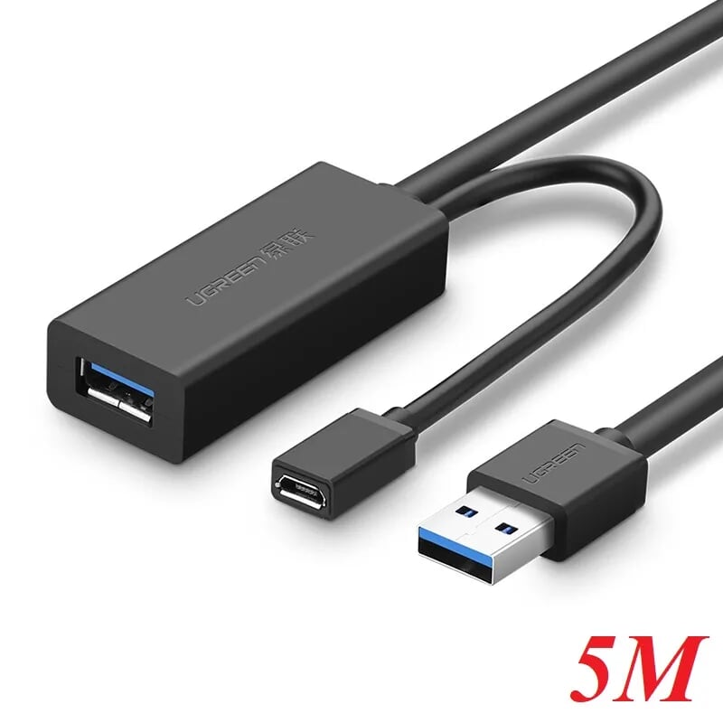 Ugreen 20826 5m màu đen cáp tín hiệu nối dài usb 3.0 hỗ trợ nguồn micro usb us175
