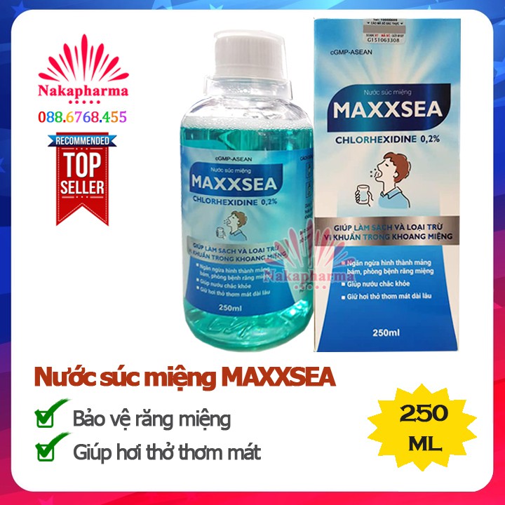 Nước súc miệng họng MAXXSEA 250ml - Loại bỏ mảng bám, bảo vệ răng lợi, giữ hơi thở thơm mát Maxsea