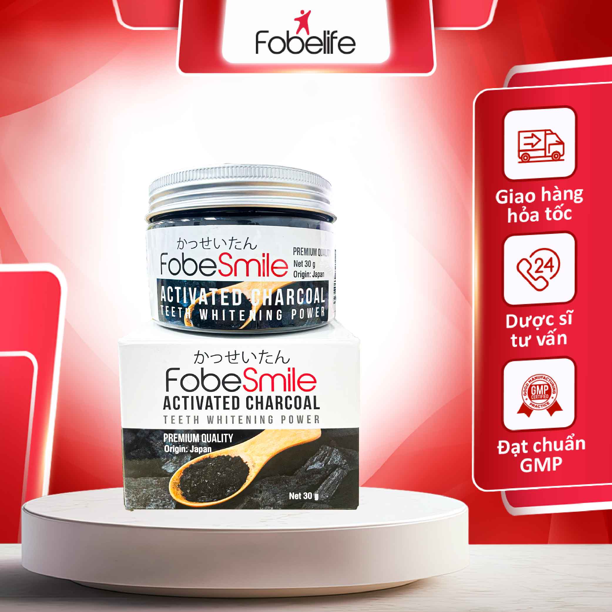 Bột Than Hoạt Tính Nhật Bản Làm Trắng Răng Sạch Mảng Bám Fobe Smile- Hũ 30 gram