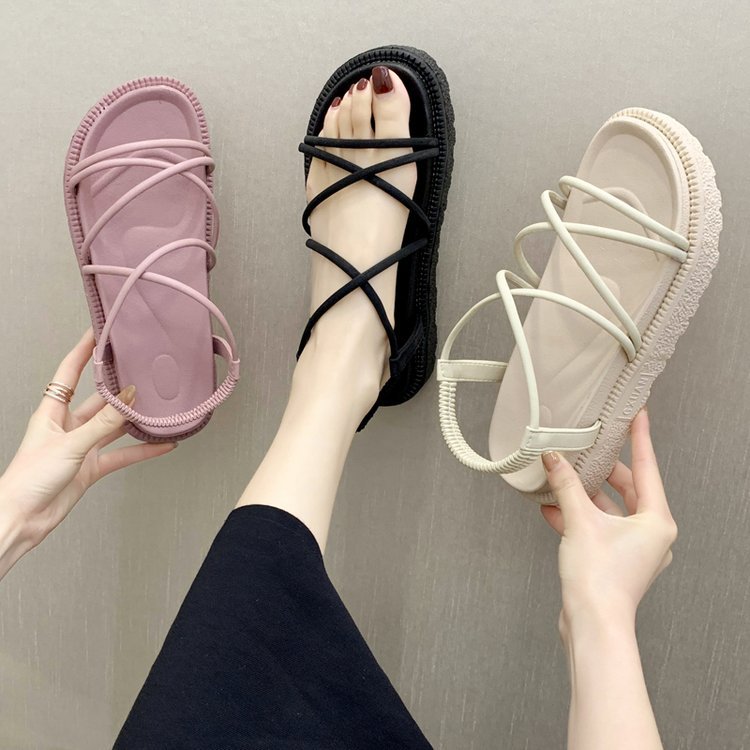 2E01 Dép sandal cao su quai chéo đan xen chuchu