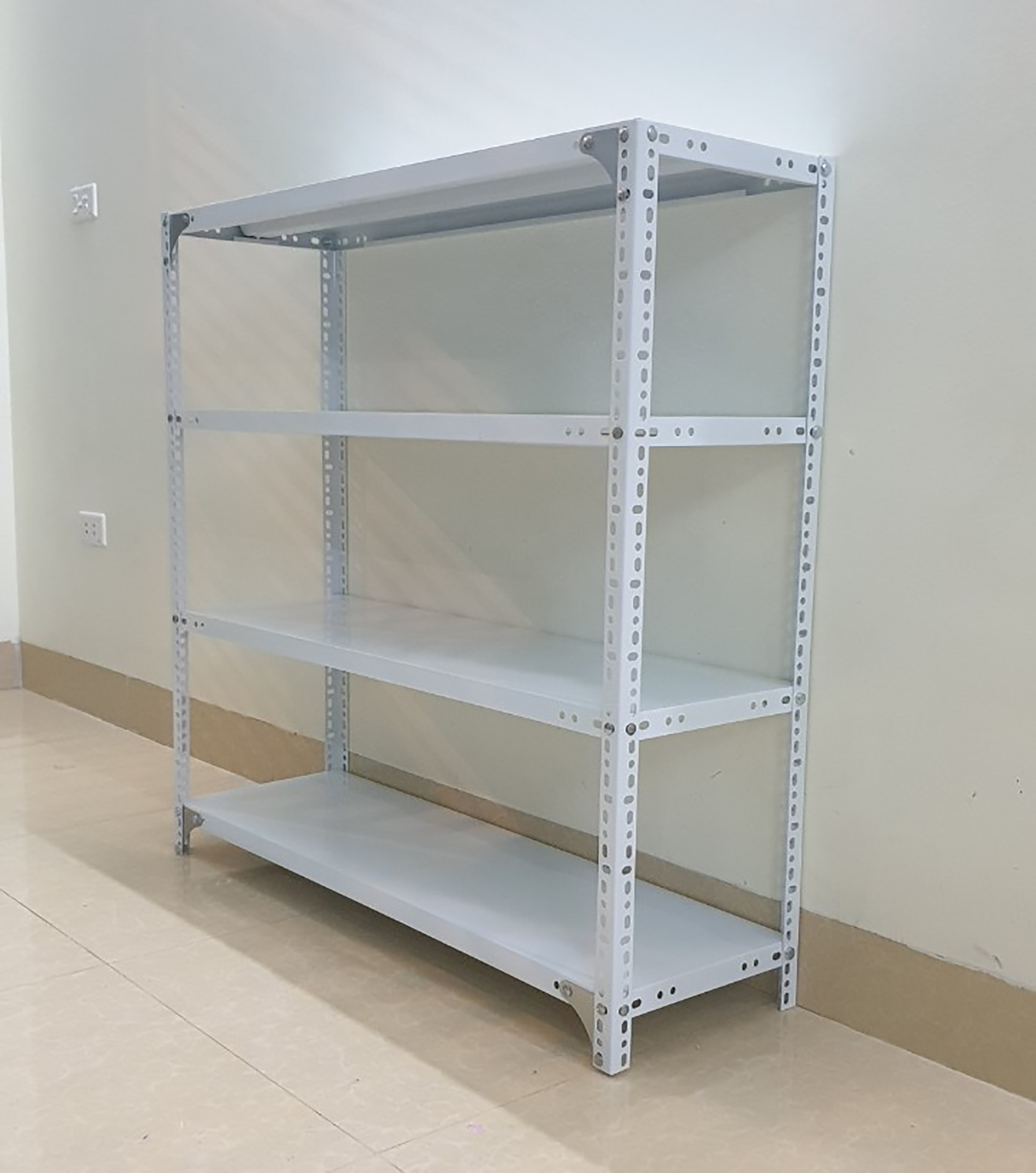 Kệ sắt v lỗ đa năng 4 tầng dài 1m x rộng 0,3m x cao 1,5m - Màu Trắng