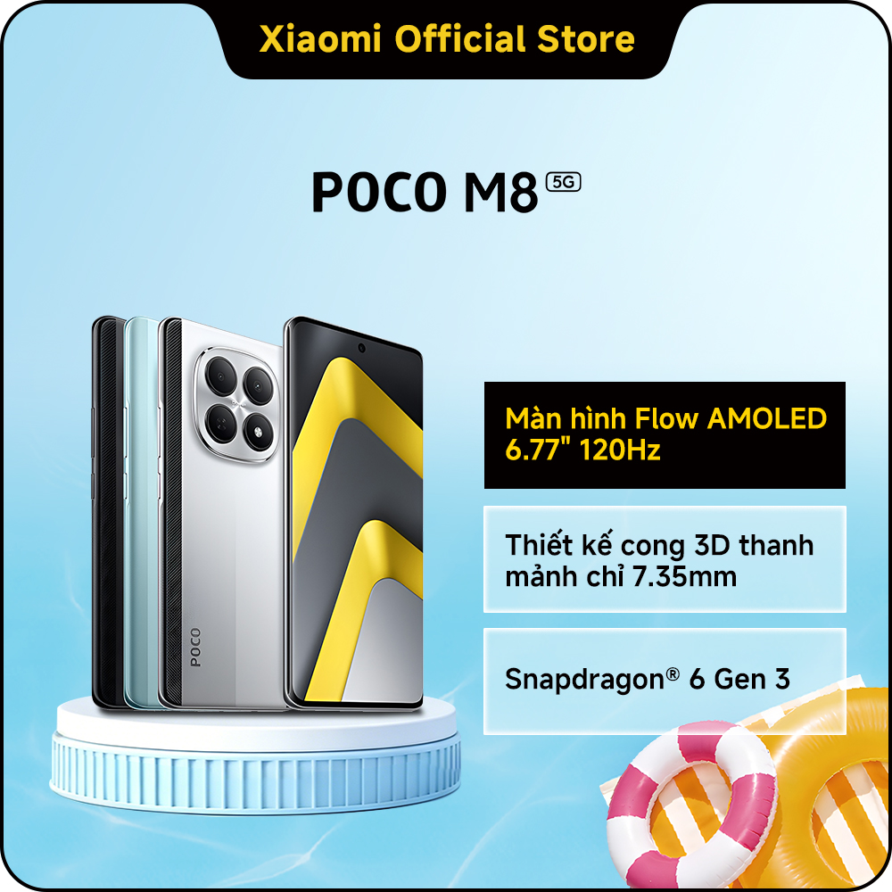 Điện thoại thông minh POCO M8 5G (8+256GB)|Thiết kế cong 3D thanh mảnh chỉ 7.35mm|Màn hình Flow AMOLED 6.77" 120Hz|Hệ thống camera kép AI 50MP