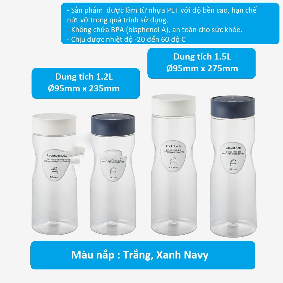 Bình đựng nước locknlock dung tích 1.2l hap813n/ dung tích 1.5l hap814n