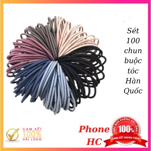 Set 100 Dây Thun Cột Tóc, Chun Buộc Tóc Hàn Quốc Nhiều Màu Tiện Dụng