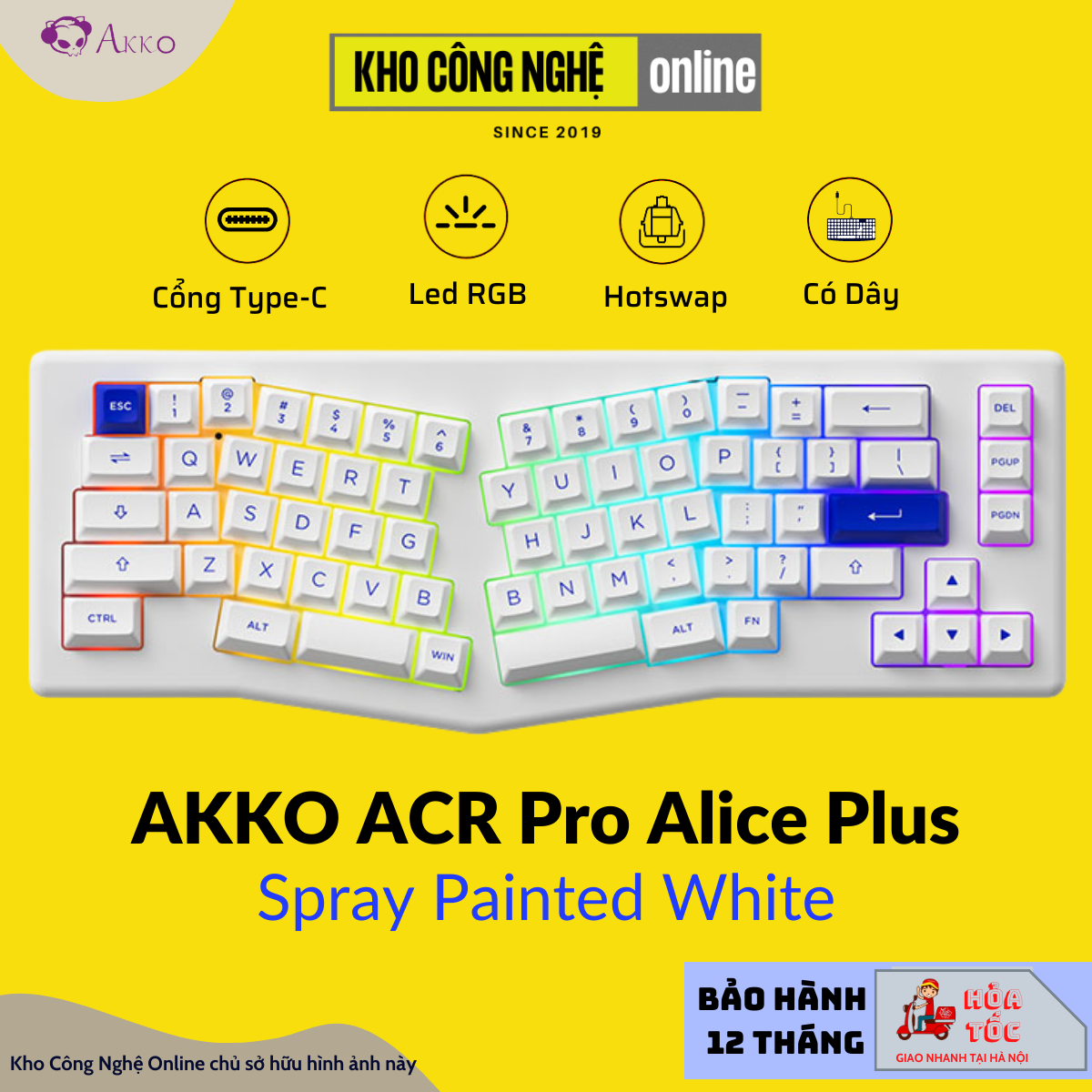Bàn phím cơ AKKO ACR Pro Alice Plus (Spray Painted White / RGB / Hotswap / AKKO CS Crystal / Gasket Mount)