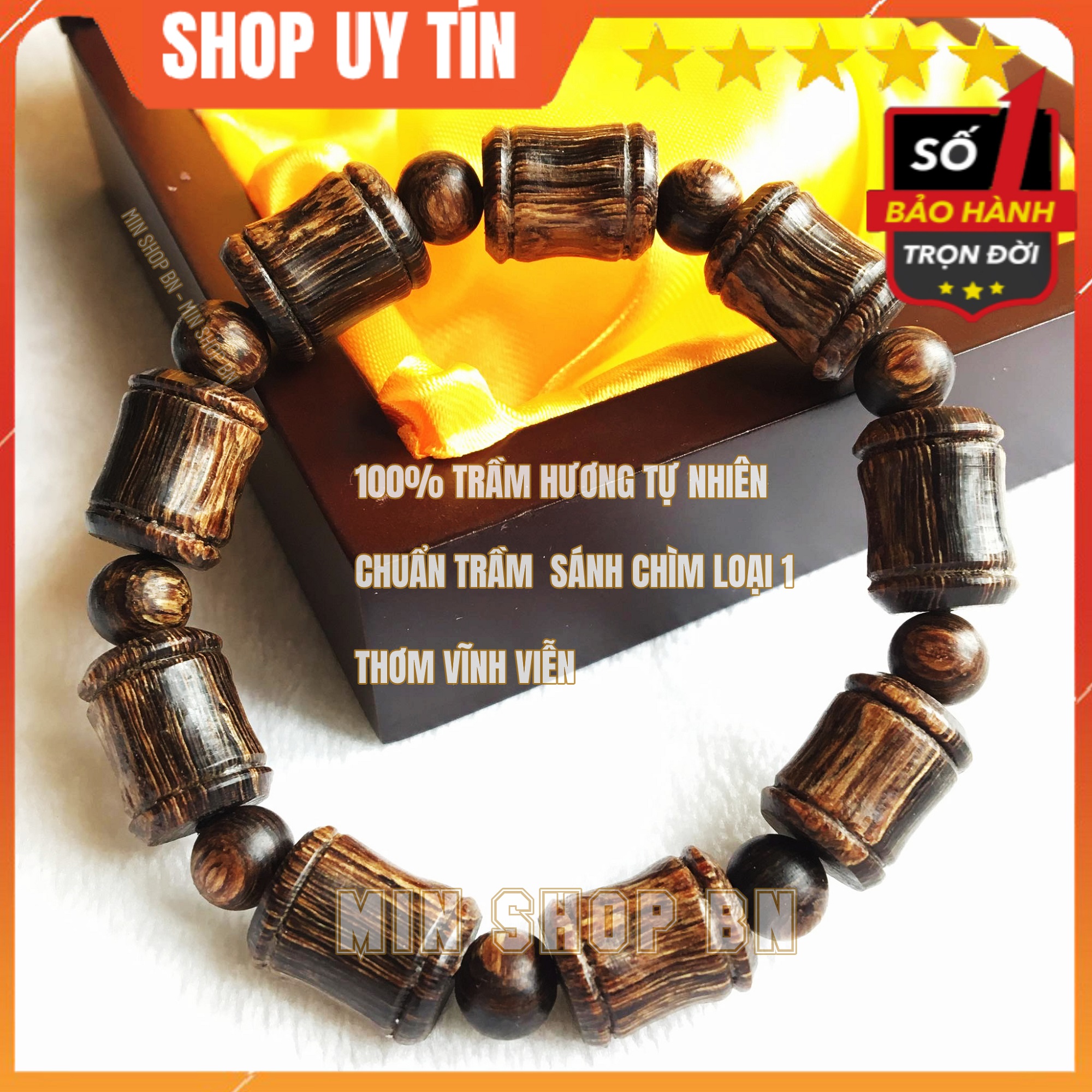 Vòng tay trầm hương sánh chìm đốt trúc MẪU MỚI đẳng cấp, thơm vĩnh viễn, bảo hành mùi hương trọn đời .VTM02