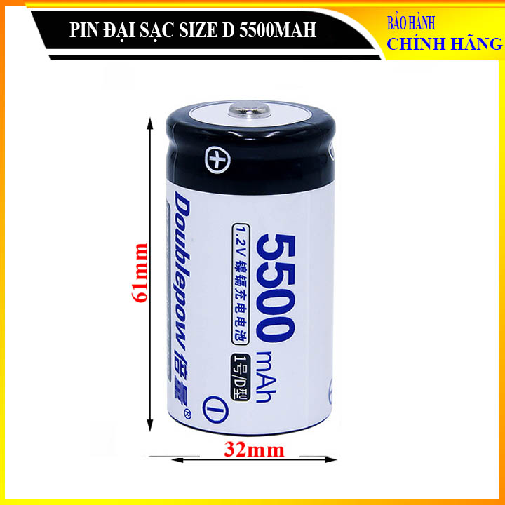 Pin đại sạc Doublepow size D (pin số 1) 5500mAh dung lượng thật
