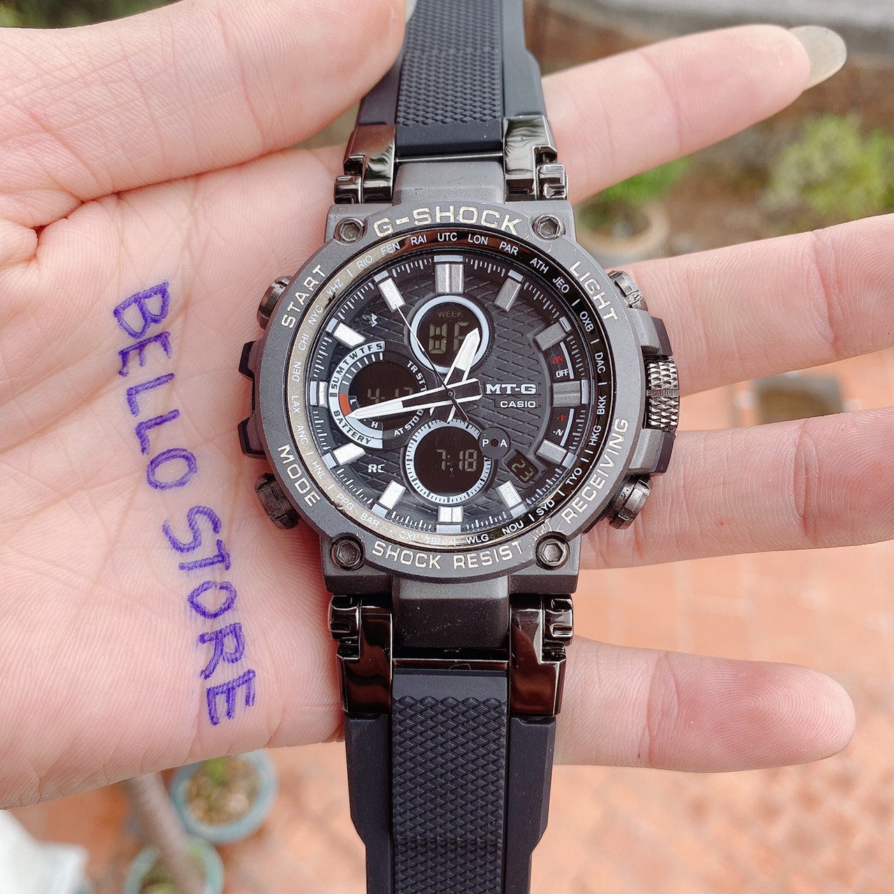 Đồng hồ thể thao G-Shock MTG-1000 Đen Chữ Trắng dây cao su mặt thép,H-Set kim số tự động,chống nước GShock MTG1000