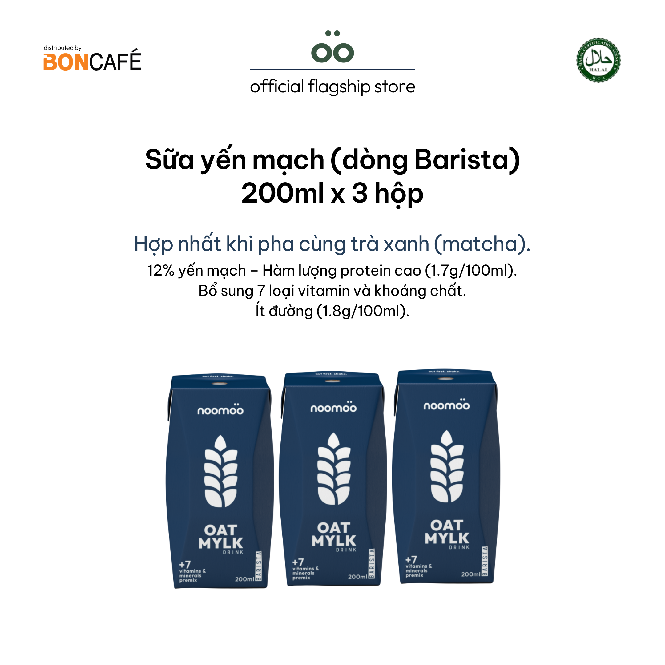 [noomoo] 200mlx3 hộp Sữa yến mạch (dòng Barista) - sữa thực vật tiệt trùng UHT, không chứa lactose, thuần chay