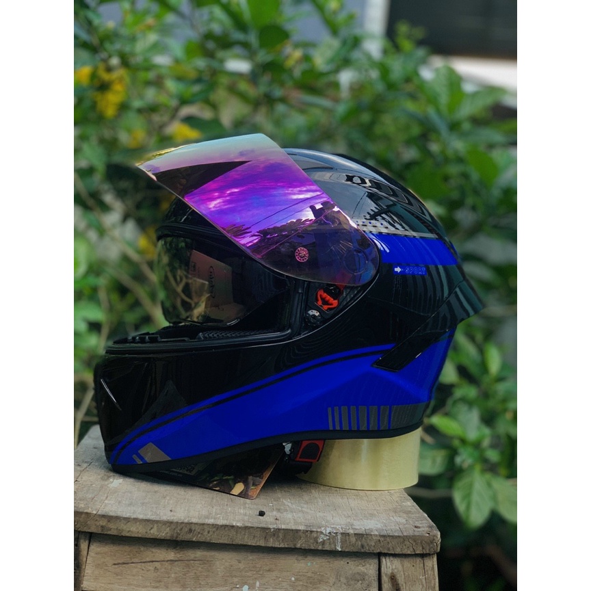 Mũ bảo hiểm Fullface 2 kính M266 tem V4 xanh biển