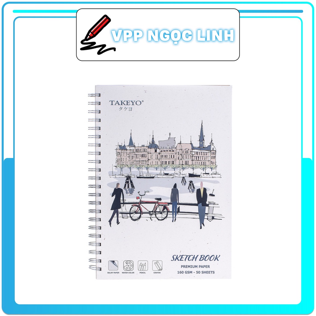Sổ Vẽ Lò Xo TAKEYO, Sổ SKETCHBOOK A5, Sổ Vẽ Màu Nước